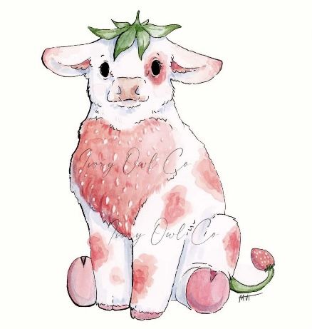 Hybrid Animal Drawings Ideas, Food Animals Drawing Easy, Aesthetic Cow Drawing, Animal Hybrids Art, Human Animal Hybrid Art, Cute Watercolor Ideas, Cow Drawing Ideas, Paintings Cute, Cow Sketch