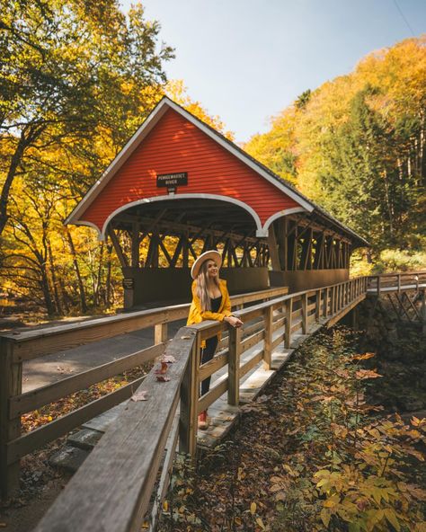 Flume Gorge is simply not to be missed when visiting New Hampshire during the fall season. 👌🏻 ✍🏼 things you should know before you visit: 📍 Flume Gorge ⏰ Opens 9AM - 5PM 🎟️ $21 for adults ✨ Although tickets are sold day of, advance reservation is recommended to select your time slot 🥾 do the full 2.2 mile loop that takes you through a few covered bridges, the gorge, and lots of views! 📸 great spots for photos; no drones allowed If you’re going (or thinking of going) to New England this fall... New Hampshire Fall, Fall In New England, England Road Trip, Flume Gorge, Sky Ride, Cider Mill, New England Road Trip, Fall Road Trip, New England Fall