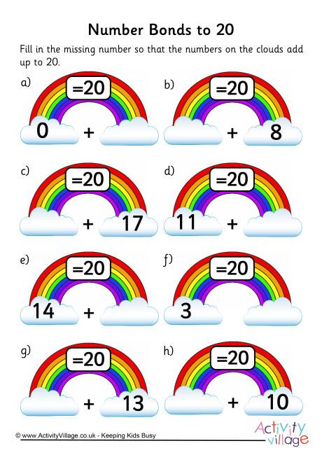 Rainbow number bonds worksheet to 20                                                                                                                                                                                 More Number Bonds To 10 Activities, Ks1 Maths Worksheets, Number Bonds Kindergarten, Number Bonds To 20, Number Bonds Worksheets, Number Bonds To 10, Ks1 Maths, 20 Number, Number Bond