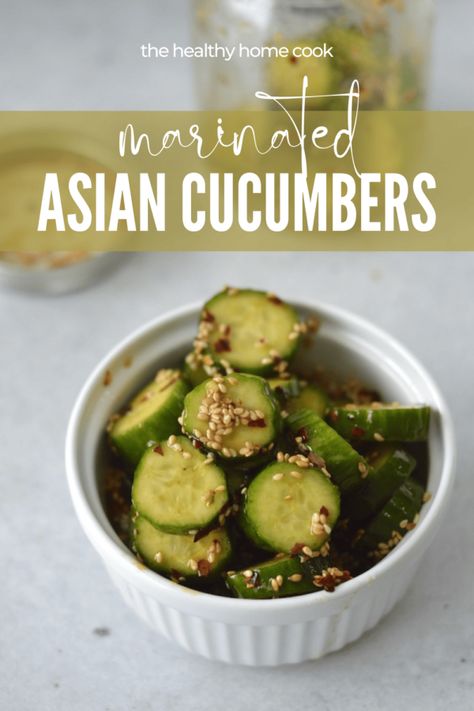 Marinated Asian Cucumbers - The Healthy Home Cook Marinate Cucumbers, Asian Cucumber Recipe, Asian Cucumbers, Marinated Cucumbers Asian, Asian Quick Pickled Cucumbers, Asian Style Cucumbers, Greek Breakfast, Marinated Cucumbers, Chicory Recipe