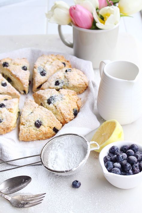 Blueberry & Sour Cream Scones  - Delish.com Scones Made With Sour Cream, Scones With Sour Cream Recipe, Blueberry Scones With Sour Cream, Scones Sour Cream, Scone Recipe With Sour Cream, Sour Cream Scones Recipe, Scones With Sour Cream, Sour Cream Scones, Cream Scones Recipe