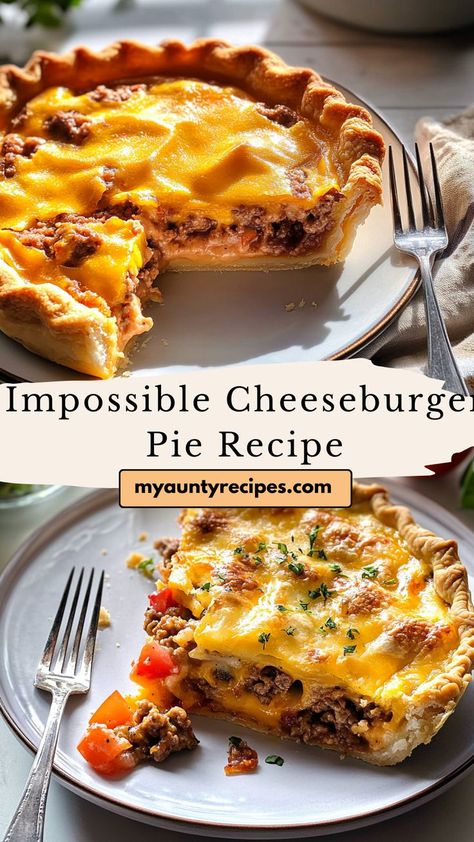 This Cheeseburger Pie Recipe takes all the flavors of a classic cheeseburger and turns them into a comforting, family-friendly dish. Ground beef, onions, and cheese are layered in a buttery pie crust and baked until golden and bubbly. It’s a quick and easy meal that’s perfect for busy weeknights or casual family dinners. Cheeseburger Pie With Pie Crust, Cheeseburger Pie Recipe, Pie Shell Dinner Recipes, What To Do With Leftover Pie Crust, Cheeseburger Pie With Crust, Pie Crust Meals, Pie Crust Dinner Recipes, Meat Pies Ground Beef, Pie Crust Dinner