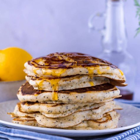 Poppyseed Pancakes, Lemon Poppy Seed Pancakes, Poppy Seed Pancakes, Fried Butter, Lemon Poppyseed Pancakes, Wheat Pancakes, Pancakes From Scratch, American Diet, Lemon Poppy Seed