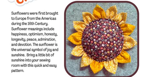 Sunflower Pin Cushion Pattern.pdf - Google Drive Flower Pincushion Patterns Free, Flower Pin Cushion Pattern, Sunflower Pincushion Pattern, Sunflower Pin Cushion, Flower Pin Cushion, Fabric Sunflowers How To Make, Pin Cushions Patterns Free, Pin Cushion Pattern, Thread Catchers