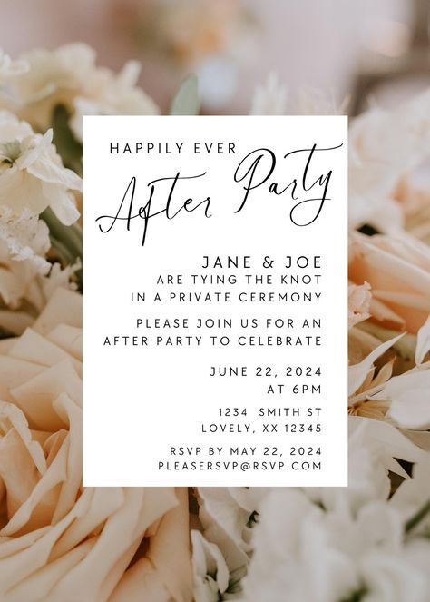 Happily Ever After Party Save The Date, After Party Venue Wedding, Day After Wedding Party, Happily Ever After Wedding Theme, Happily Ever After Party Decorations, Happily Ever After Party Ideas, Wedding Celebration Party Ideas, Wedding After Party Ideas, After Party Invitation