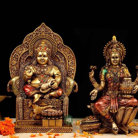 "Kuber Laxmi Statue, Hindu God Goddess, Dhan Laxmi with Kubera, Lord Of Wealth, Money, Success Resin Copper Finish Kuber Laxmi Statue.\n\n♥ Please feel free to contact us with any inquiry or question, we'd be happy to address any issue!!!\n\nTHANKS!!!" Laxmi Kuber Images Hd, Kuber Lakshmi Photos, Lakshmi Kubera Hd Photos, Samudra Manthan, Lakshmi Photos, Lakshmi Statue, Religious Statues, God Goddess, Money Success