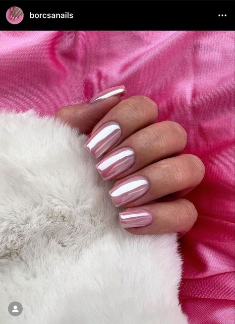 Pink Crome Nails Square, Hot Pink Chrome Nails Square, Pink Chrome French Tip Nails Square, French Crome Nails Design, Crome Nails Square, Pink Chrome Nails Square, Pink Mirror Nails, Nails Square Round, Pink Chrome French Tip Nails