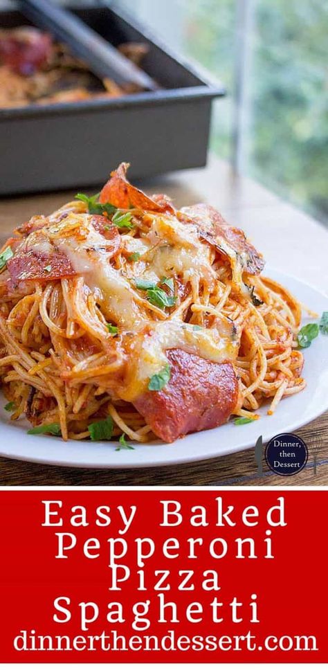 Baked Pepperoni, Marinara Pasta, Pizza Spaghetti, Pepperoni Recipes, Baked Spaghetti Recipe, Baked Pasta Recipes, Baked Spaghetti, Pizza Bake, Pizza Night