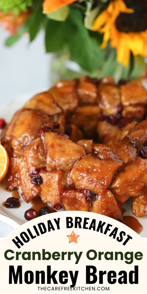 Cranberry Orange Monkey Bread Cranberry Monkey Bread Recipe, Cranberry Monkey Bread, Cranberry Orange Monkey Bread, Cranberry Orange Rolls, Orange Monkey Bread, Holiday Recipe Ideas Christmas, Pecan Monkey Bread, Savory Monkey Bread, Cinnamon Monkey Bread