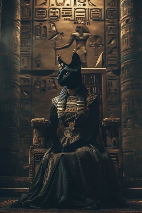 Bastet Goddess, Egyptian Cat Goddess, Dark Beauty Photography, Egyptian Cat, Ancient Egypt Art, Beautiful Sketches, Egyptian Queen, Black Art Painting, Egypt Art