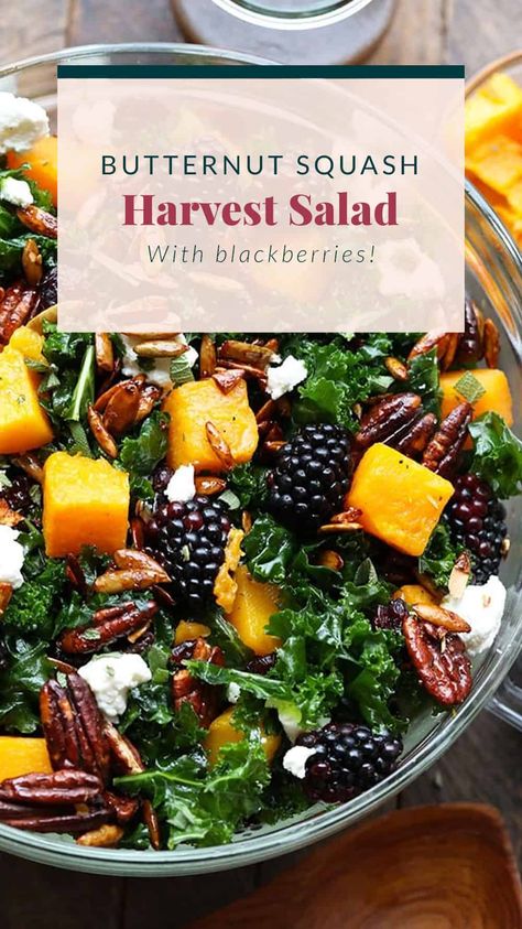 Homemade Balsamic Vinaigrette, Autumn Salad Recipes, Fit Foodie Finds, Massaged Kale, Butternut Squash Salad, Harvest Salad, Squash Salad, Recipes Thanksgiving, Fit Foodie