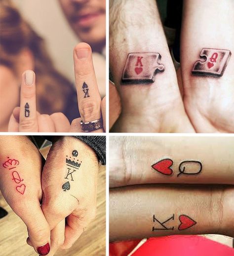 King Of Hearts Tattoo, Couple Tattoo Heart, Mutterschaft Tattoos, Queen Tattoos, King Queen Tattoo, Small Crown Tattoo, Queen Of Hearts Tattoo, Him And Her Tattoos, Anniversary Tattoo