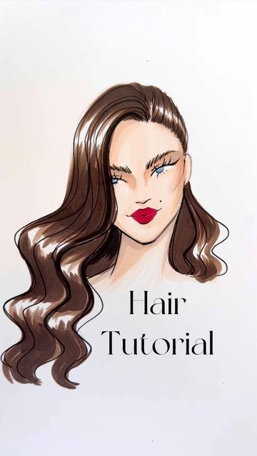 Fashion Hair Drawing, Fashion Hair Illustration, Shiny Hair Drawing, Holly Nichols Illustration Fashion, Hảir Style Drawing Reference, Holly Nichols Art, Hair Styles Illustration, How To Draw Wavy Hair, Wavy Hair Sketch