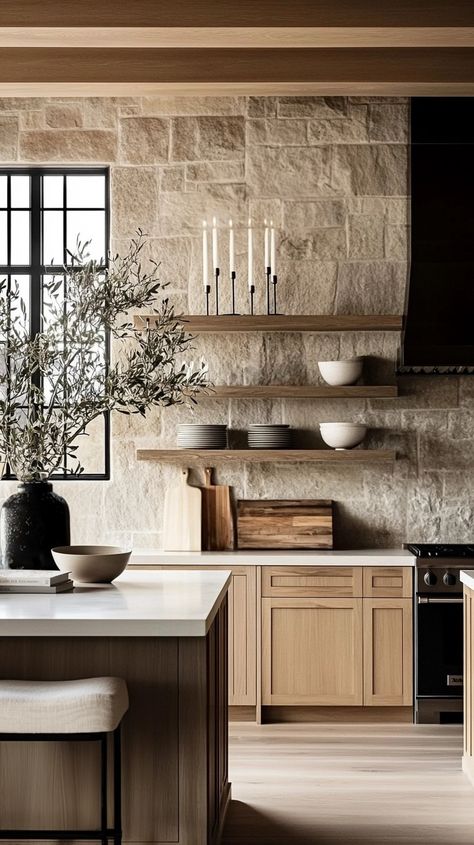 𝗠𝗜𝗞𝗘 + 𝗠𝗜𝗖𝗛𝗘𝗟𝗟𝗘 | 𝗥𝗮𝗻𝗴𝗲𝗿 𝗛𝗼𝗺𝗲 𝗡𝗪 (@rangerhome_nw) on Threads Stone Fireplace Kitchen, Resort Style Kitchen, Stone Range Hood Ideas, Faux Stone Backsplash Kitchen, Limestone Backsplash Kitchen, Stone Kitchen Wall, English Tudor Homes Interior, Stone Wall Kitchen, A Frame Kitchen