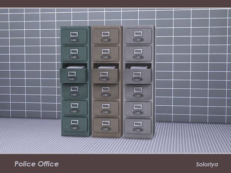 Bookcase with open drawer and papers. Part of Police Office set. 3 color variations. Category: Storage - Bookshelves. Found in TSR Category 'Sims 4 Bookshelves' Short Cabinet, Resource Furniture, Office Lockers, Sims 4 Clutter, Office Cabinet, Barber Shop Decor, Apple Decorations, Teddy Bear Gifts, Sims 4 Gameplay