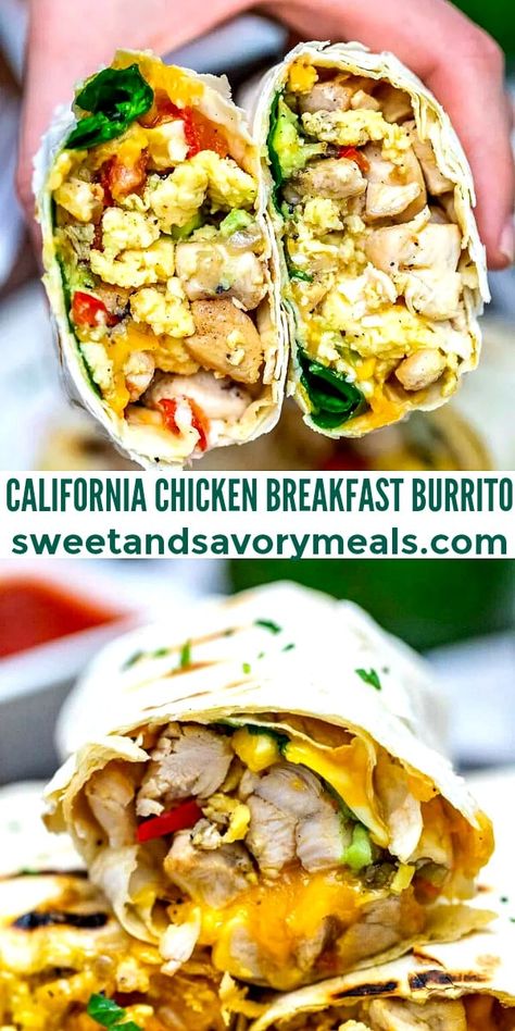 Eggs Chicken Breakfast, Breakfast Chicken Burritos, Grilled Chicken Breakfast Ideas, Breakfast With Chicken Ideas, Healthy Breakfast With Chicken, Eggs And Chicken Breakfast, Healthy Chicken Breakfast Recipes, Canned Chicken Breakfast Recipes, California Breakfast Burrito