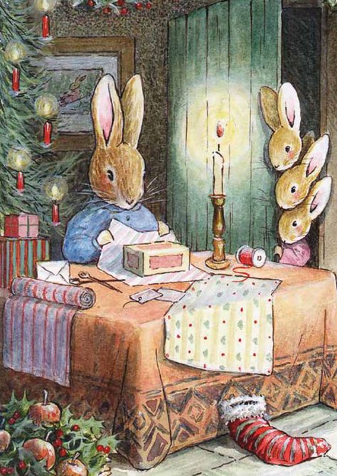 Beatrix Potter Illustrations, 동화 삽화, Storybook Art, Rabbit Art, Bunny Art, Fairytale Art, Red Envelope, The Porch, Christmas Illustration