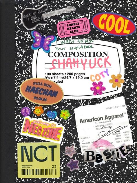 Binder Cover Templates Aesthetic Kpop, Composition Book Template Aesthetic, Aesthetic Yearbook Covers, Aesthetic Binder Cover Ideas, Composition Book Aesthetic, Scrapbook Themes, Binder Cover Templates, Yearbook Layouts, Yearbook Covers