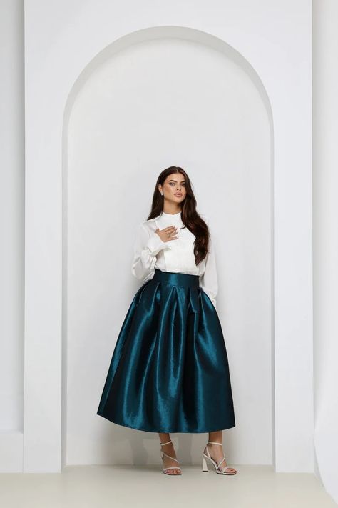 Teal Skirt, Taffeta Skirt, Skirt With Pockets, Skirt for Women, Classic Skirt, Ball Gown Skirt, Formal Skirt, Wedding Skirt - Etsy Croatia Teal Skirt Outfit, Teal Skirt, Taffeta Skirt, Gown Skirt, Wedding Guest Style, Wedding Skirt, Classic Skirts, Rock Outfit, Womens Skirts