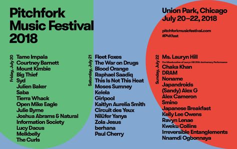 Riot Fest Gives This Year’s Pitchfork Music Festival Lineup a 10.0, and Here’s Why | Riot Fest Lineup Poster, Festival Lineup, Pitchfork Music Festival, Miseducation Of Lauryn Hill, Rock Music Festival, Fleet Foxes, Earl Sweatshirt, Chaka Khan, Lauryn Hill