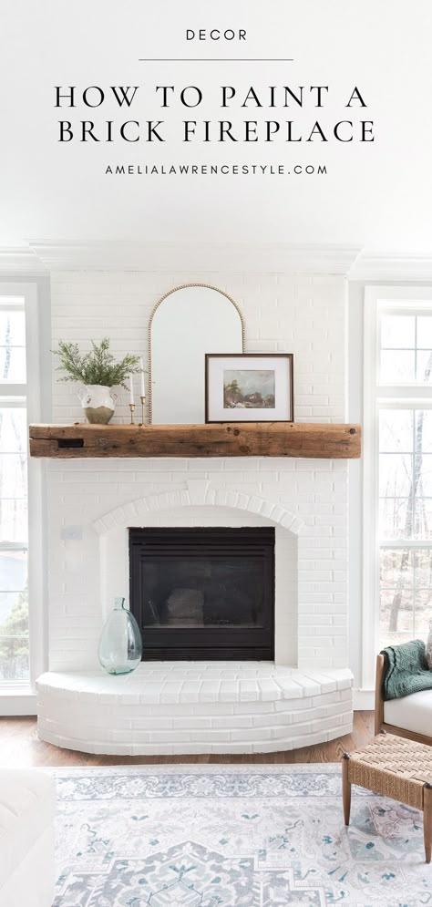 Fall Fireplace Mantel, Red Brick Fireplaces, White Brick Fireplace, Painted Brick Fireplace, Fall Fireplace, Brick Fireplace Makeover, Paint Fireplace, White Fireplace, Faux Fireplace