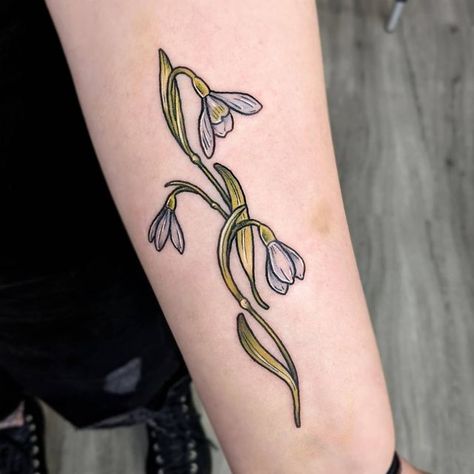 Snowdrop Flower Tattoo, Gladiolus Tattoo, Flower Symbol, Traditional Flash, Red Tattoos, Memorial Tattoo, Tattoo Portfolio, Portfolio Ideas, Spine Tattoo