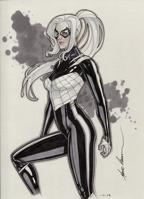 Mario Chavez Art, Night Spider Felicia Hardy, Black Cat Fanart, Spider Artwork, Night Spider, Spiderman Au, Marvel Black Cat, Felicia Hardy Black Cat, Spider Hair