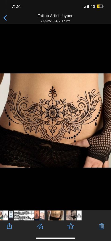 Ladies Stomach Tattoos, Women’s Tummy Tattoos, Bottom Stomach Tattoos, Stretchmark Cover Tattoos Stomach, Lower Stomach Tattoos For Women Cover Up, Stomach Henna Designs, Tattoos For Women Geometric, Mandala Stomach Tattoo, Women’s Stomach Tattoo