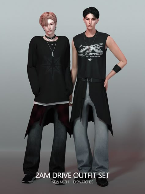 2AM Drive Outfit Set | Patreon Sims Cc Male Clothes, Drive Outfit, Male Cc Clothes, Cc Male Clothes, Sims 4 Cc Outfits, Masc Clothes, Grunge Lookbook, Goth Male, Aesthetic Sims