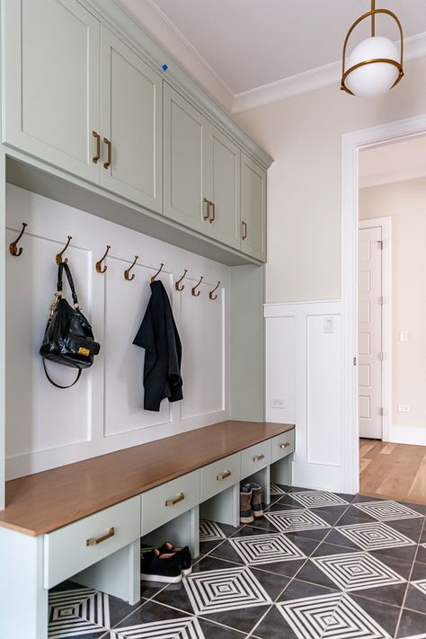 Austere Gray Sherwin Williams, Austere Gray, Greige Kitchen Cabinets, Oak Floor Stains, Decorators White Benjamin Moore, Greige Kitchen, Beautiful Bathroom Vanity, Mudroom Cabinets, Mudroom Flooring