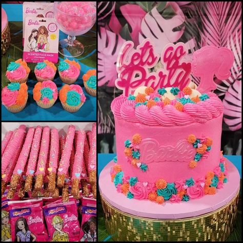 Barbie Pool Party Food Ideas, Barbie Pool Party Cupcakes, Malibu Barbie Cake Ideas, Barbie Pool Cake, Malibu Barbie Birthday Cake, Malibu Barbie Cupcakes, Barbie Malibu Birthday Party Cake, Barbie Pool Party Cake, Malibu Barbie Cake