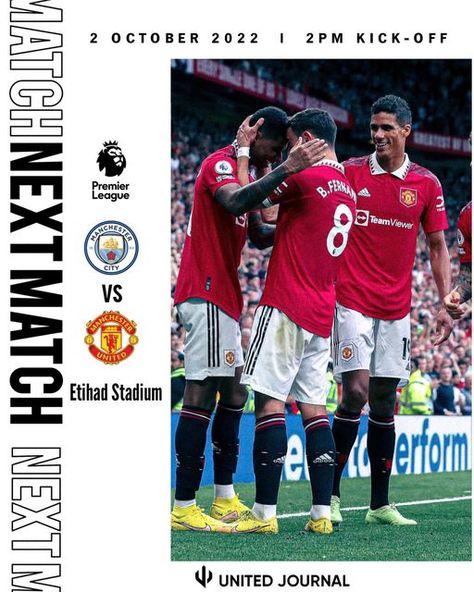 Next Match Poster, Match Day Football Design, Manchester City Vs Manchester United, Sport Branding, Football Score, Etihad Stadium, Manchester United Football Club, Match Day, Man Of The Match