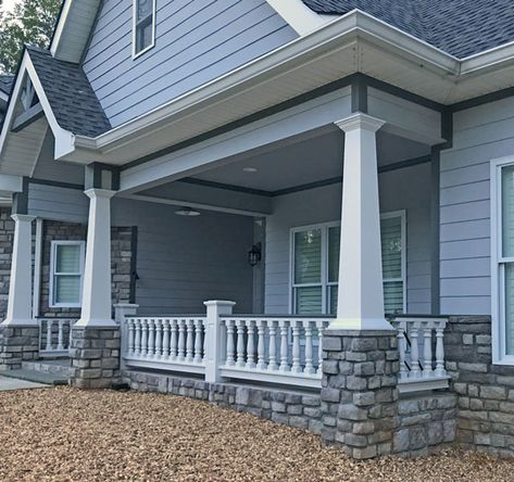 Outdoor Railing Design, Cedar Porch Railing, Railing Spindles, Front Porch Pillars, Cedar Porch, Outdoor Railing, Porch Pillars, Porch Railing Designs, House Columns