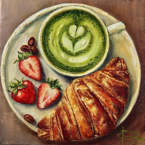 ORIGINAL CANVAS PAINTING Ready to ship in 5-7 business days ✅ TITLE: Matcha Latte ✅ MEDIUM: oil on canvas stretched ✅ SIZE: 7.8x7.8 inc. / 20x20 cm ✅ YEAR: 2023 Pictures are just as a sample. I will write this picture only for you, so there may be some difference. Beautiful author's picture! Original impressionistic picture! Impressionist art. Original still life, oil painting on canvas is rich in details and colors. Signed by the artist. The picture will be a decoration of your home. This is an Acrylic Painting Food Still Life, Detailed Canvas Painting, Food To Paint, Food Painting Aesthetic, Breakfast Reference, Matcha Painting, Brunch Painting, Latte Art Illustration, Boba Painting