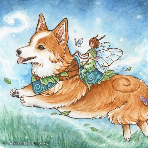 Corgi Tattoo, Fungi Art, Corgi Dogs, Corgi Art, Fairy Garden Designs, Fairy Tattoo, Corgi Dog, The Fairy, Fairy Art