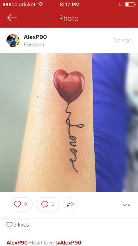 Love red balloon tattoo Love Heart Balloon Tattoo, Red Heart Balloon Tattoo, Heart Balloons Tattoo, Red Balloon Tattoo, Heart Balloon Tattoo, Valentines Tattoo, Mum Tattoo, Balloon Tattoo, Valentines Balloons