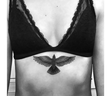 sternum tattoo dark wing - Google Search Tattoo Under Breast, Lotusblume Tattoo, Sternum Tattoos, Underboob Tattoo Designs, Vogel Tattoo, Underboob Tattoo, Medusa Tattoo, Spiritual Tattoos, Sternum Tattoo