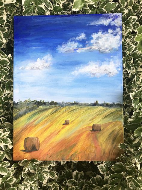 Corn Field Painting Acrylic, Fall Farm Painting, Farm Field Painting, Fall Acrylic Paintings For Beginners, Country Acrylic Painting, Farm Painting Ideas, Farm Canvas Painting, Easy Farm Paintings, Farm Acrylic Painting