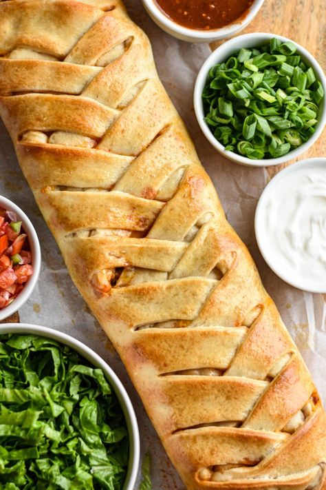 Easy Taco Braid • Dance Around the Kitchen Braided Taco Bake Crescent Rolls, Taco Braid Pizza Dough, Taco Braid Recipe Pizza Dough, Taco Braid Crescent Rolls, Pilsbury Pizza Dough, Taco Braid, Taco Roll Ups, Dance Around The Kitchen, Crescent Bake