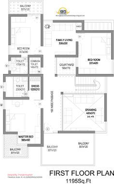 Modern House Elevation First Floor Plan - 263 Sq M (2831 Sq. Ft) - January 2012 Container Home Floor Plans, Modern House Elevation, Low Cost House Plans, Container Homes Plans, Home Floor, Flat Roof House Designs, Kerala Home Design, 20x30 House Plans, Duplex Floor Plans