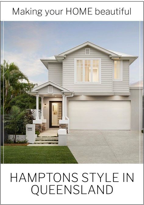 Hamptons style in Queensland - Making your Home Beautiful Weatherboard Colour Schemes, Hamptons Style Exterior Australia, Hampton Homes Exterior, Modern Hamptons Exterior, Modern Hamptons Style Exterior, Hamptons House Facade, Hamptons Style Homes Exterior, Hamptons Home Exterior, Hamptons Style Exterior