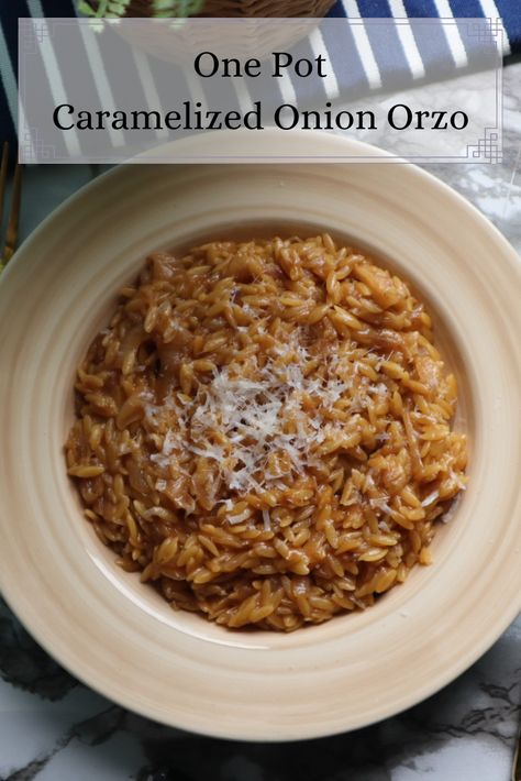 One Pot Caramelized Onion Orzo Caramelized Onion Orzo, French Onion Orzo, How To Carmalize Onions, 2024 Meals, Orzo Recipe, Pasta Dough Recipes, Carmelized Onions, Crockpot Ideas, Orzo Recipes