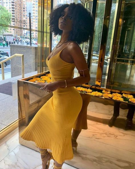 Why Every Black Woman Should Own a Yellow Dress | Styled Fishtail Skirt, Black Femininity, Yellow Outfit, Dinner Outfits, Brunch Outfit, Black Women Fashion, A Character, Feminine Outfit, Womens Casual Outfits