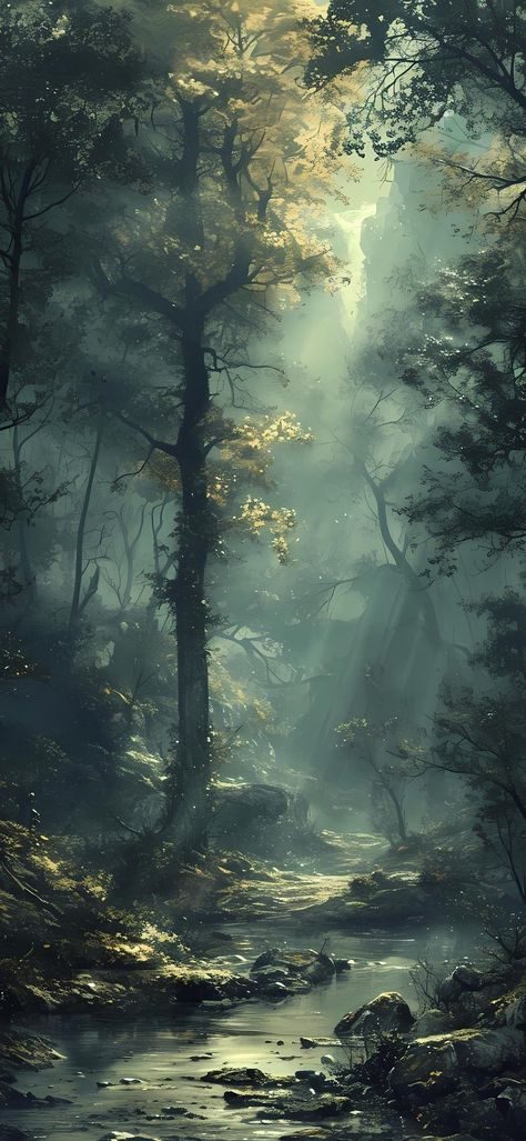 Dark Forest Horizontal, Dnd Aesthetic Wallpaper Iphone, Woodland Wallpaper Iphone, Misty Forest Wallpaper, Misty Forest Painting, Rainforest Wallpaper, Background For Poster, Forest Clearing, Background Screen