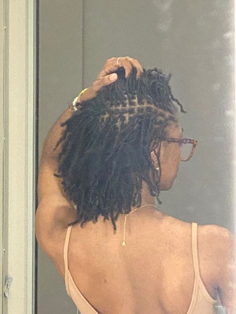 First Day Hairstyles Black, Small Loc Parts, Micro Loc Grid, Micro Locs Journey, Locs On Fine Hair, Small Starter Locs, 2 Month Micro Locs, Small Locs Black Women, Loc Bob On Micro Locs