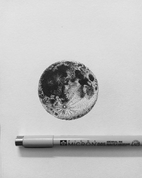 Space Ink Drawing, Moon Pen Drawing, Moon Stippling, Micron Pen Art Doodles, Drawing Ideas Moon, Micron Pen Drawing, Micron Drawing, Micron Art, Moon Sketch