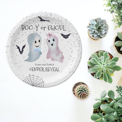 Halloween Boo-y and Ghoul Gender Reveal Ghosts Paper Plates Halloween Feast, Ghost Design, Festive Tables, Delicious Dishes, Halloween Paper, Halloween Celebration, Party Tableware, Halloween Boo, Disney Gifts