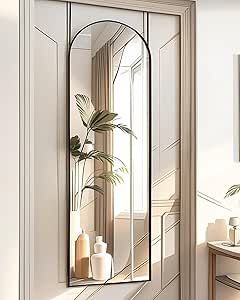 BEVERDY Door Mirror, Full Length Mirror Over The Door, 14"x 48" Hanging Mirror, Arched, Vertical, Wall Mirror, Full Body Mirror, Black Over The Door Mirror, Mirror Full Length, Glass And Aluminium, Full Body Mirror, Body Mirror, Length Mirror, Full Length Mirror, Door Mirror, Hanging Mirror