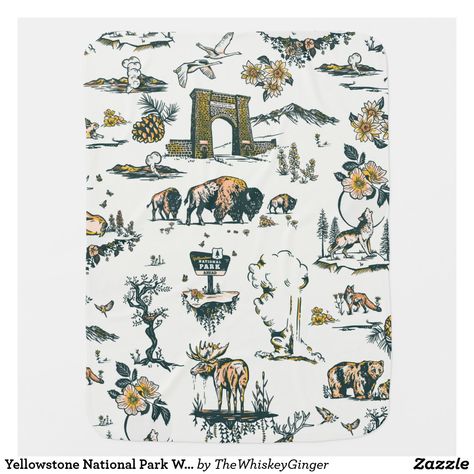 Yellowstone National Park Wildlife Pattern Baby Blanket National Park Nursery, Outdoorsy Men, Travel Pattern, National Park Travel, Whiskey Ginger, National Parks Trip, Landscape Scenery, Beautiful Mountains, Yellowstone National