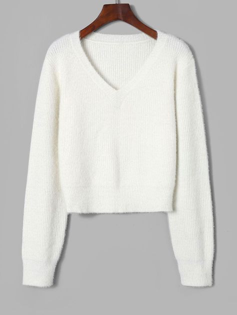 ZAFUL Fuzzy V Neck Fluffy Knit Sweater  WHITE , #Affiliate, #Neck, #Fuzzy, #ZAFUL, #Fluffy, #WHITE #Ad White V Neck Sweater, Black Chunky Knit Sweater, Outfits For Ladies, Fluffy Knit, Fluffy Sweater, White Knit Sweater, Basic Sweaters, Sweater Fits, Light Sweater